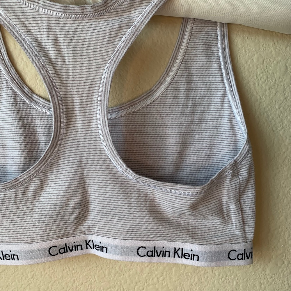 Calvin Klein Modern Cotton Bralette Gray White Stripe Logo Band Size Small - Picture 5 of 8